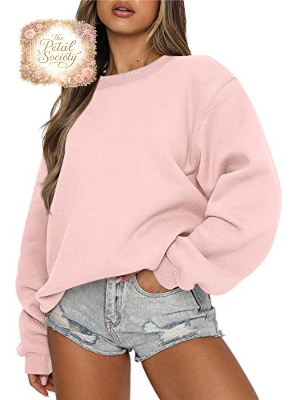 Women's Oversized Crewneck Sweatshirt Loose Fit Long Sleeve Ribbed Cuffs Casual